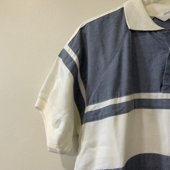 Christian Dior Monsiuer Vtg Mens Sz Medium Blue Striped Collared Pullover Shirt - Picture 2 of 6